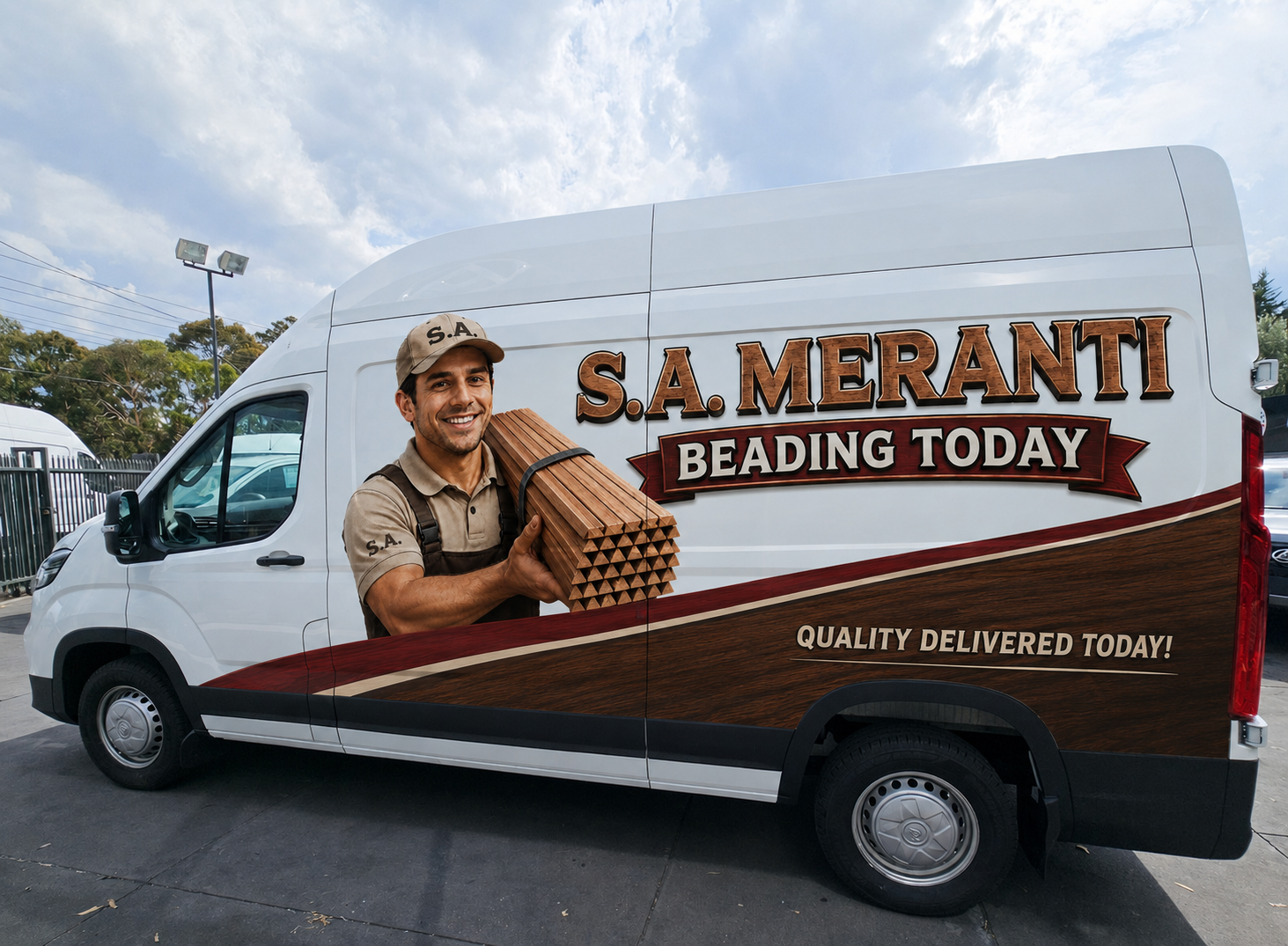 S.A. Meranti Beading Today branded delivery van loaded with meranti beading